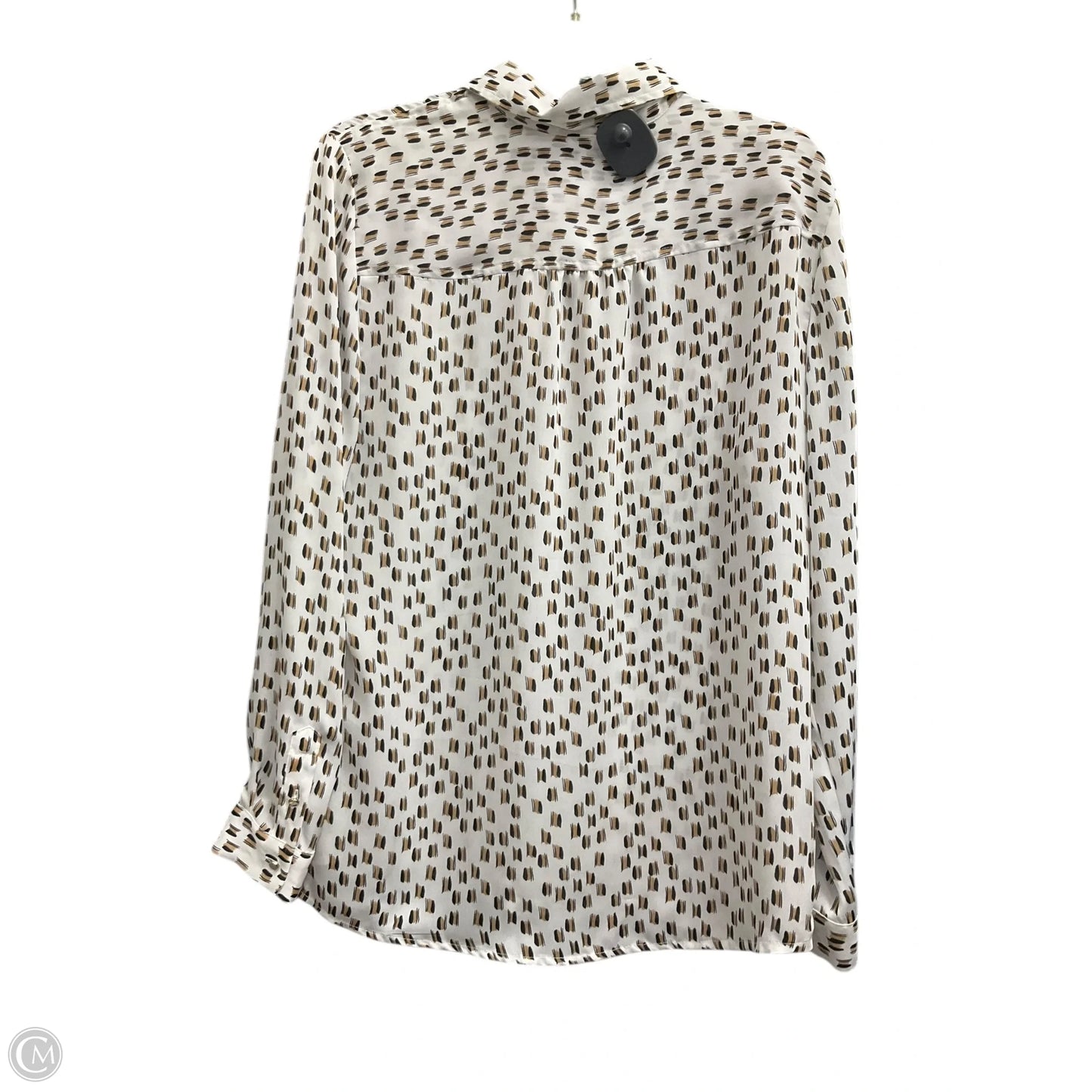 Blouse Long Sleeve By Liz Claiborne In Tan & White, Size: L