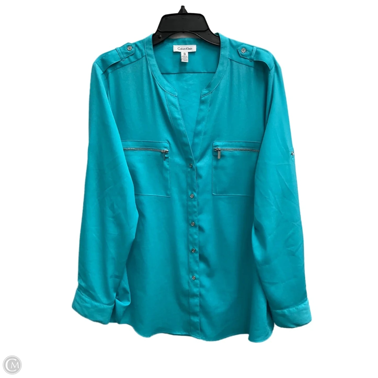 Top Long Sleeve By Calvin Klein In Teal, Size: Xl