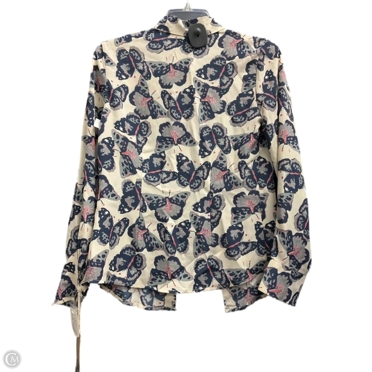 Blouse Long Sleeve By Tucker In Blue & Cream, Size: S