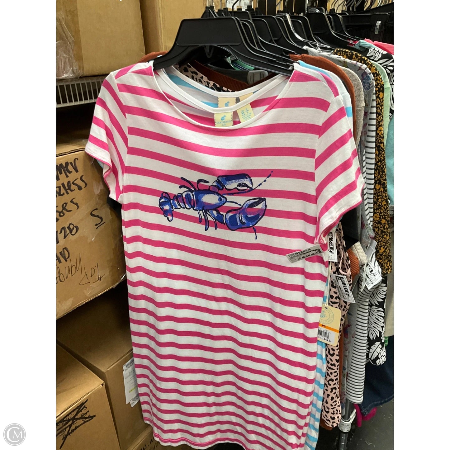 Dress Casual Midi By Caribbean Joe In Pink & White, Size: S