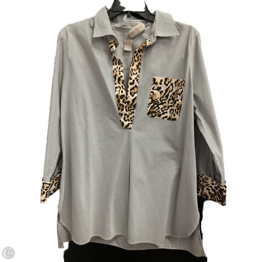 Blouse Long Sleeve By Chicos In Striped Pattern, Size: L