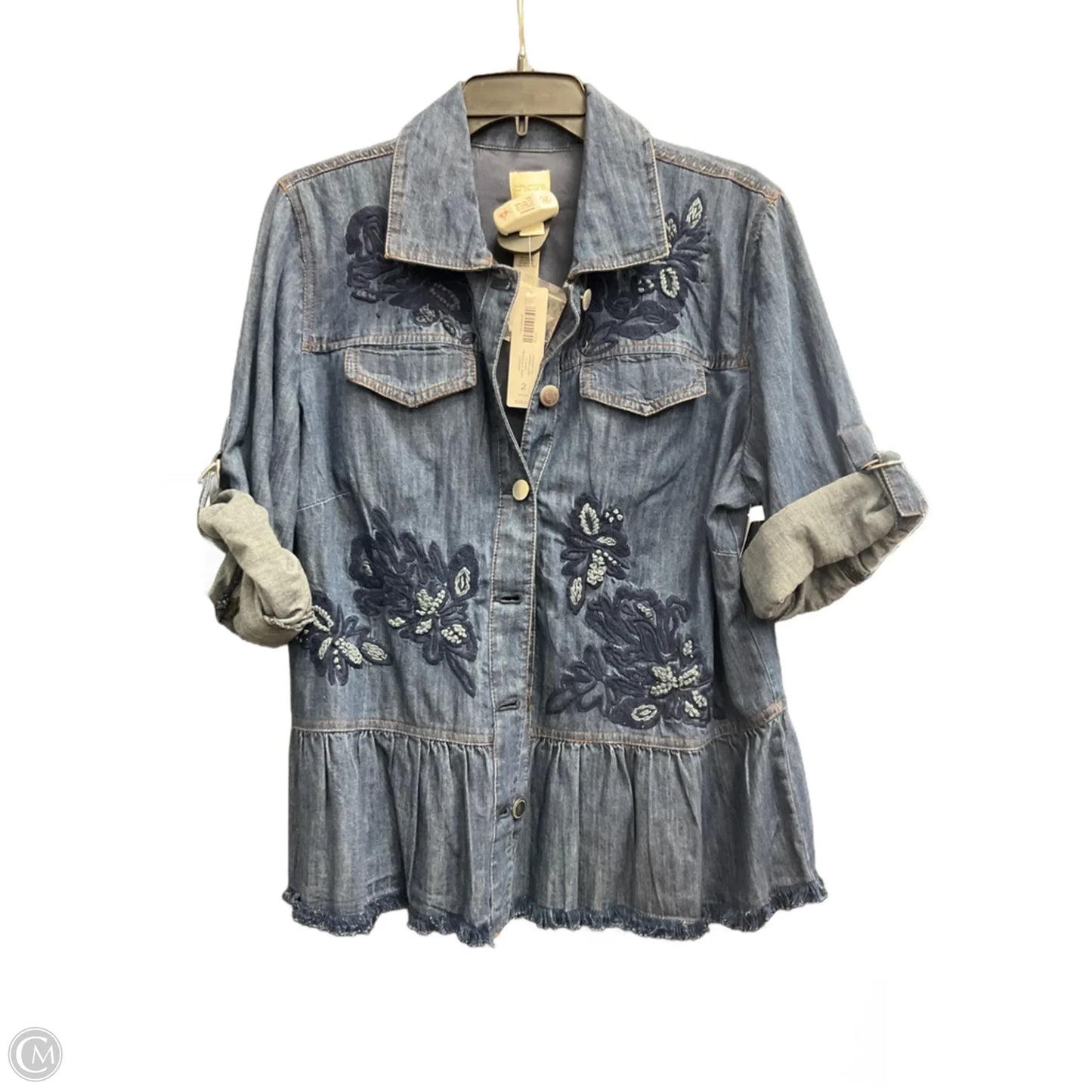 Top Long Sleeve By Chicos In Blue Denim, Size: L