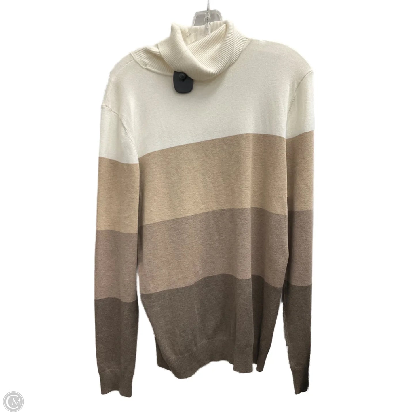 Top Long Sleeve By Calvin Klein In Brown & White, Size: Xl