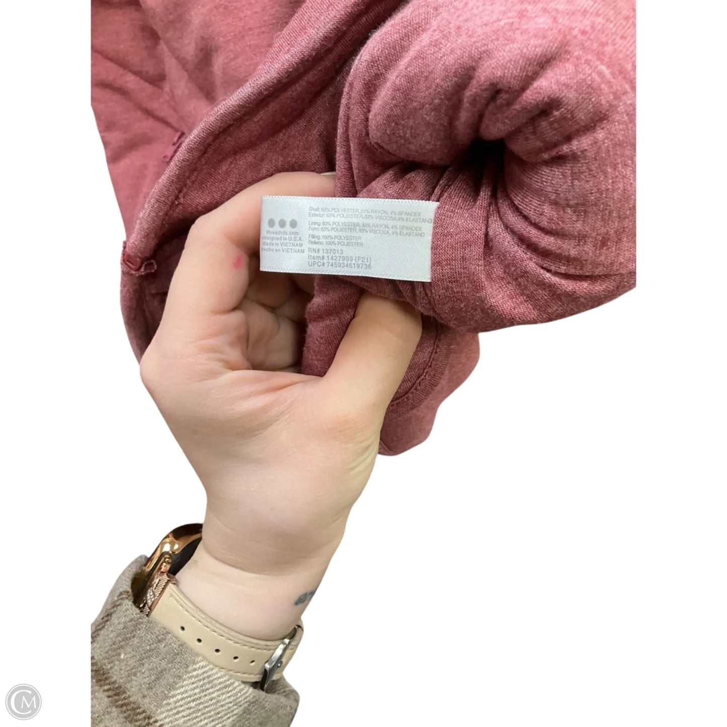 Jacket Puffer & Quilted By Three Dots In Maroon, Size: L