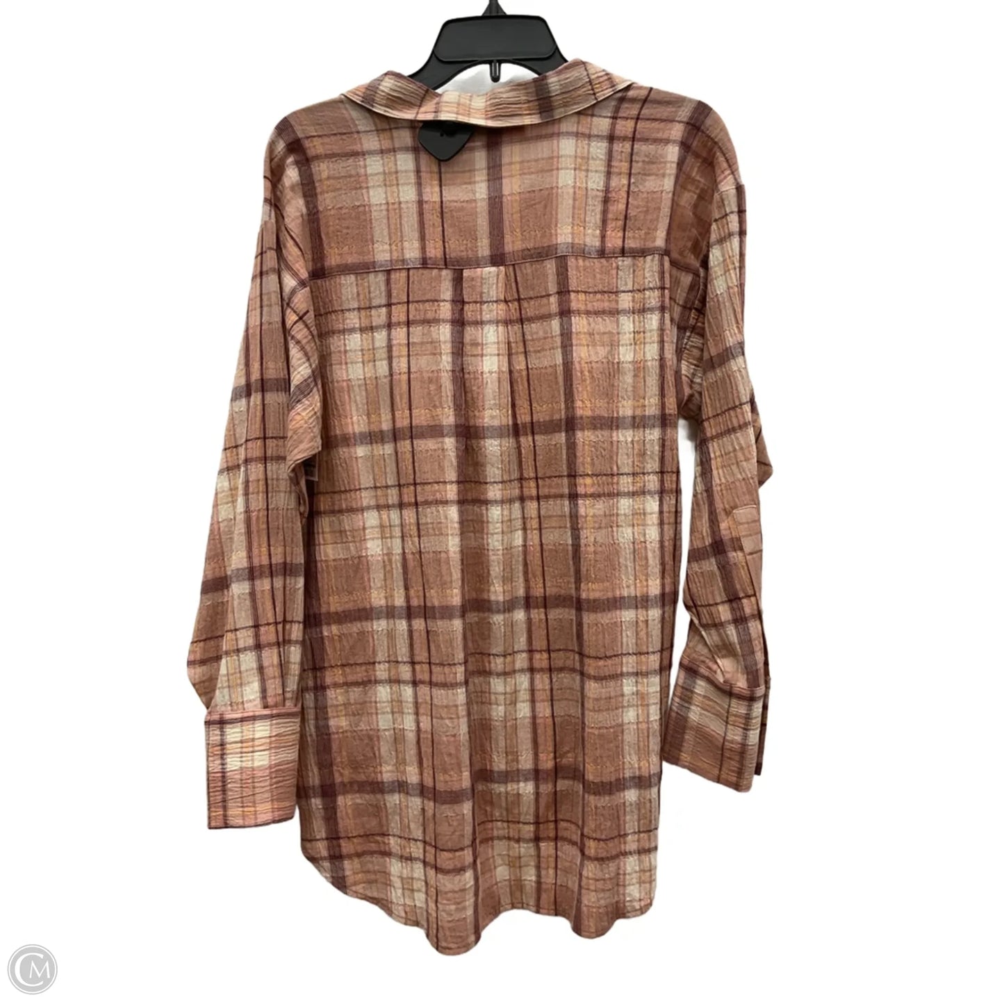 Blouse Long Sleeve By Loft In Plaid Pattern, Size: S