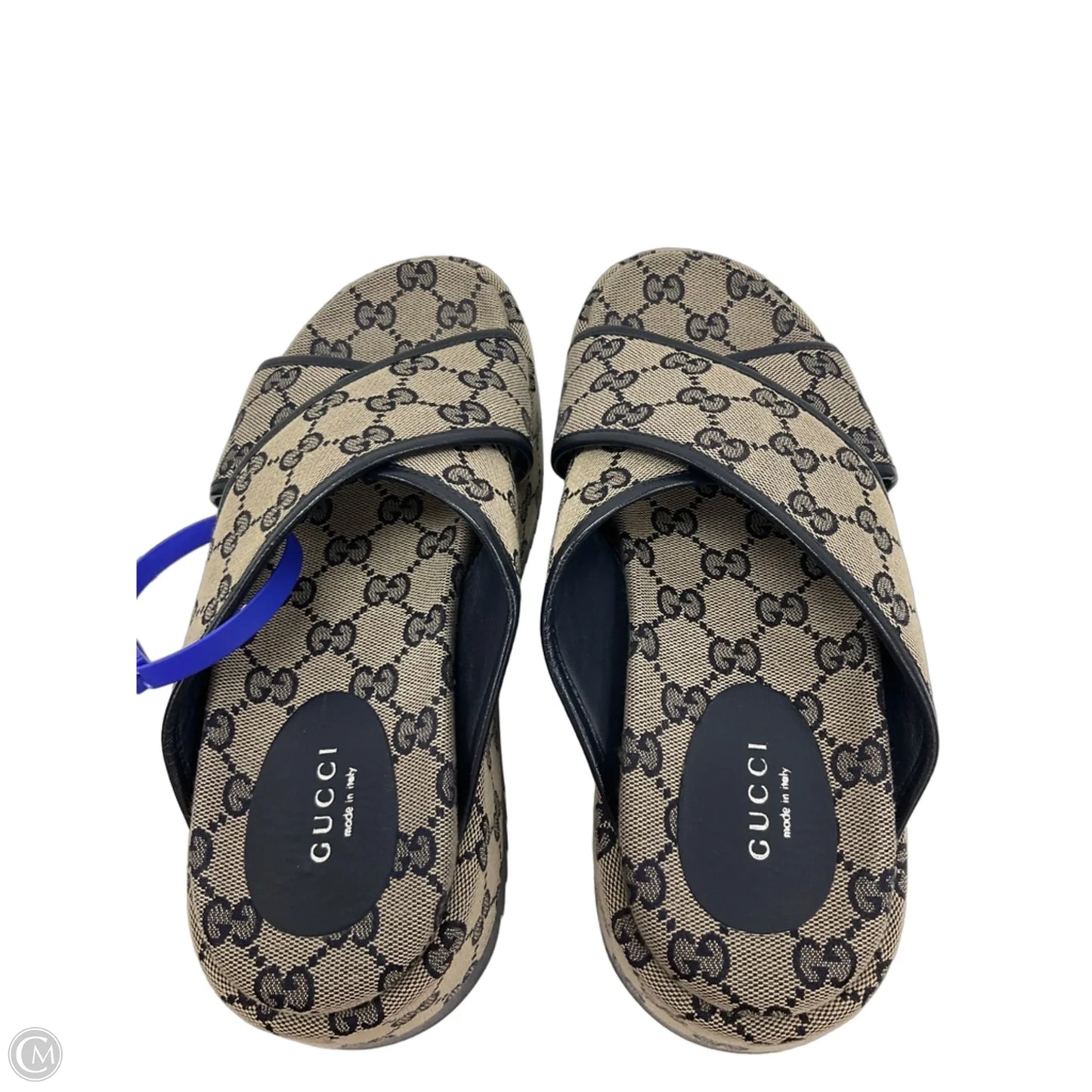 Sandals Luxury Designer By Gucci In Blue & Tan, Size: 7.5