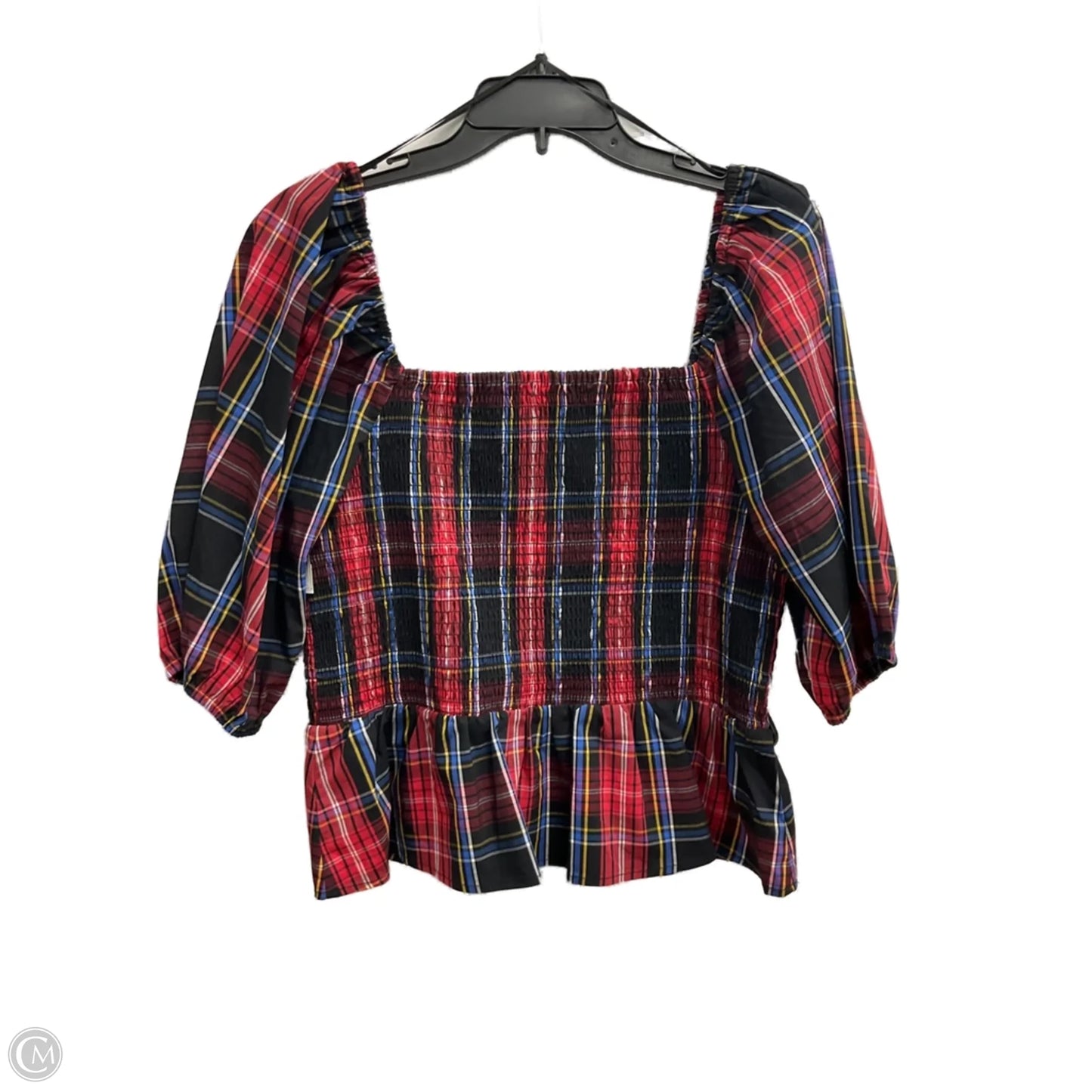 Blouse Short Sleeve By Draper James In Plaid Pattern, Size: L