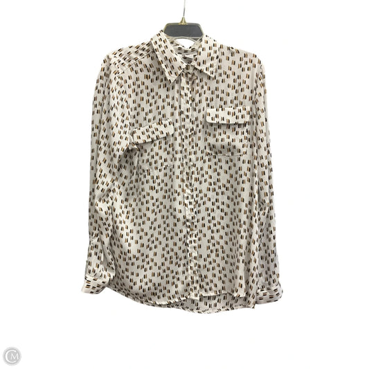 Blouse Long Sleeve By Liz Claiborne In Tan & White, Size: L