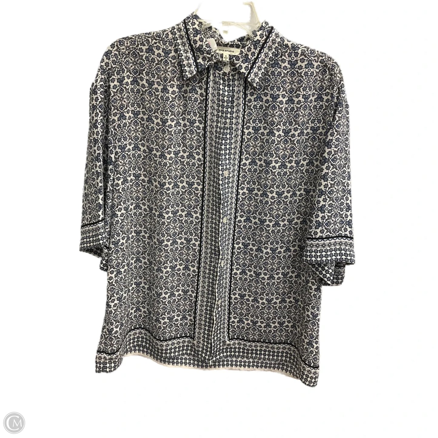 Top Short Sleeve By Max Studio In Blue & White, Size: S
