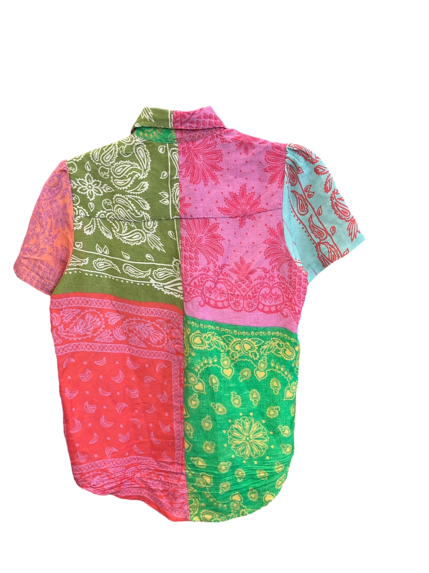 Blouse Short Sleeve By Farm Rio In Green & Pink, Size: Xxs