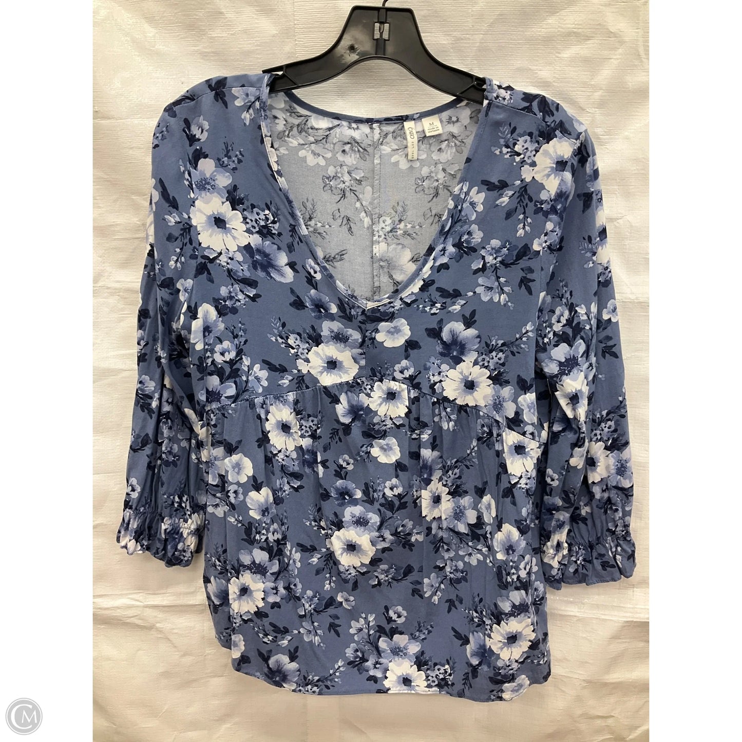 Top 3/4 Sleeve By Cato In Blue & White, Size: M