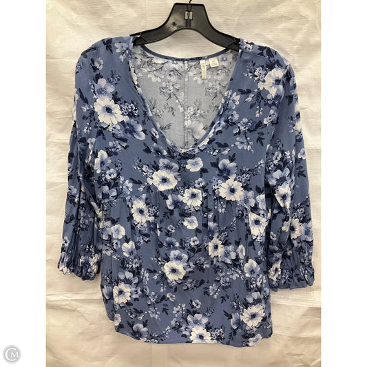 Top 3/4 Sleeve By Cato In Blue & White, Size: M