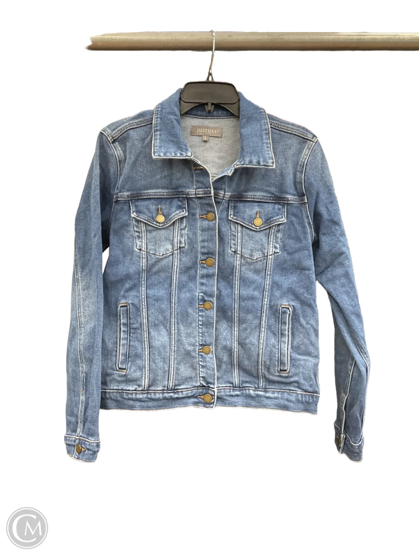 Jacket Denim By Clothes Mentor In Blue Denim, Size: L