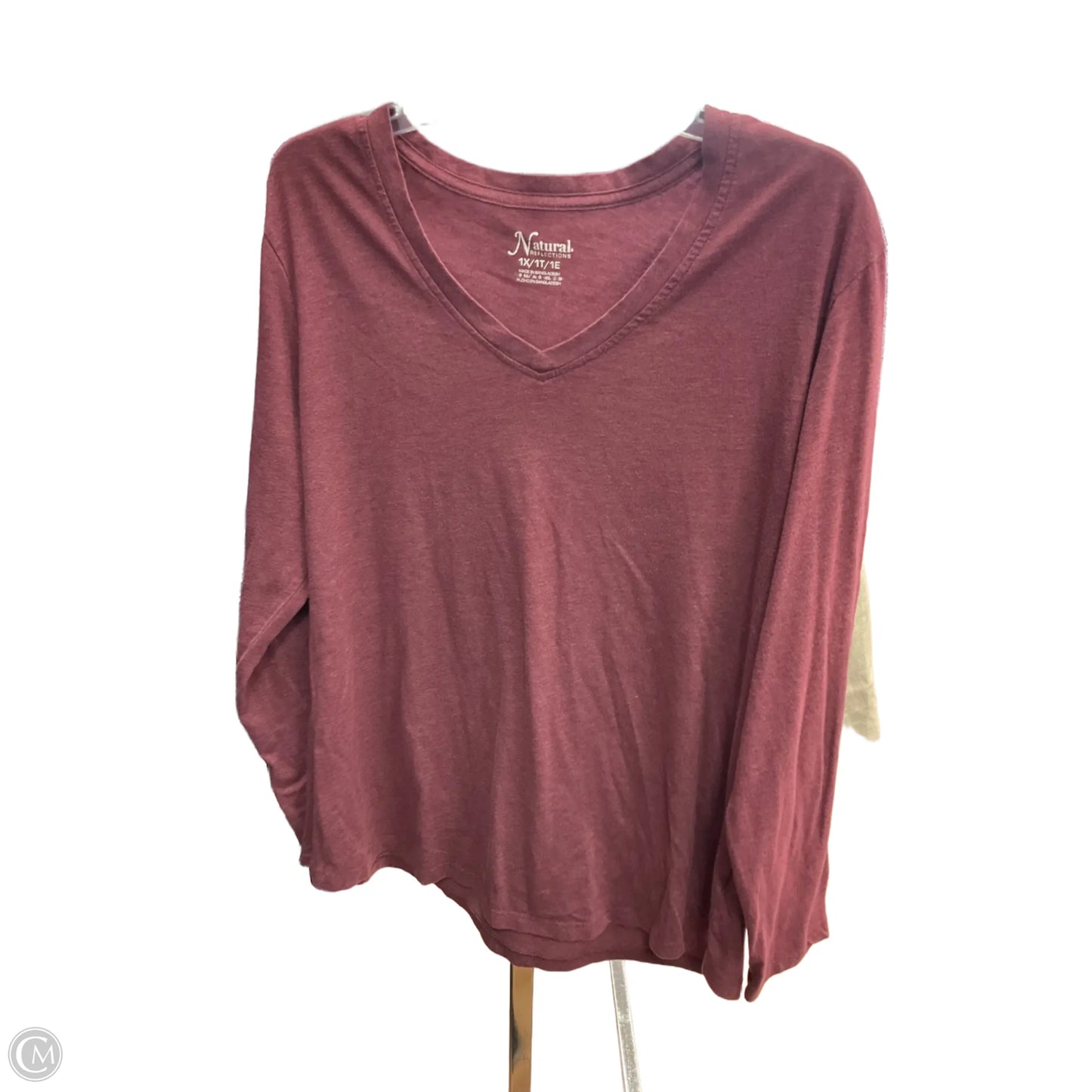 Top Long Sleeve Basic By Natural Reflections In Maroon, Size: 1x