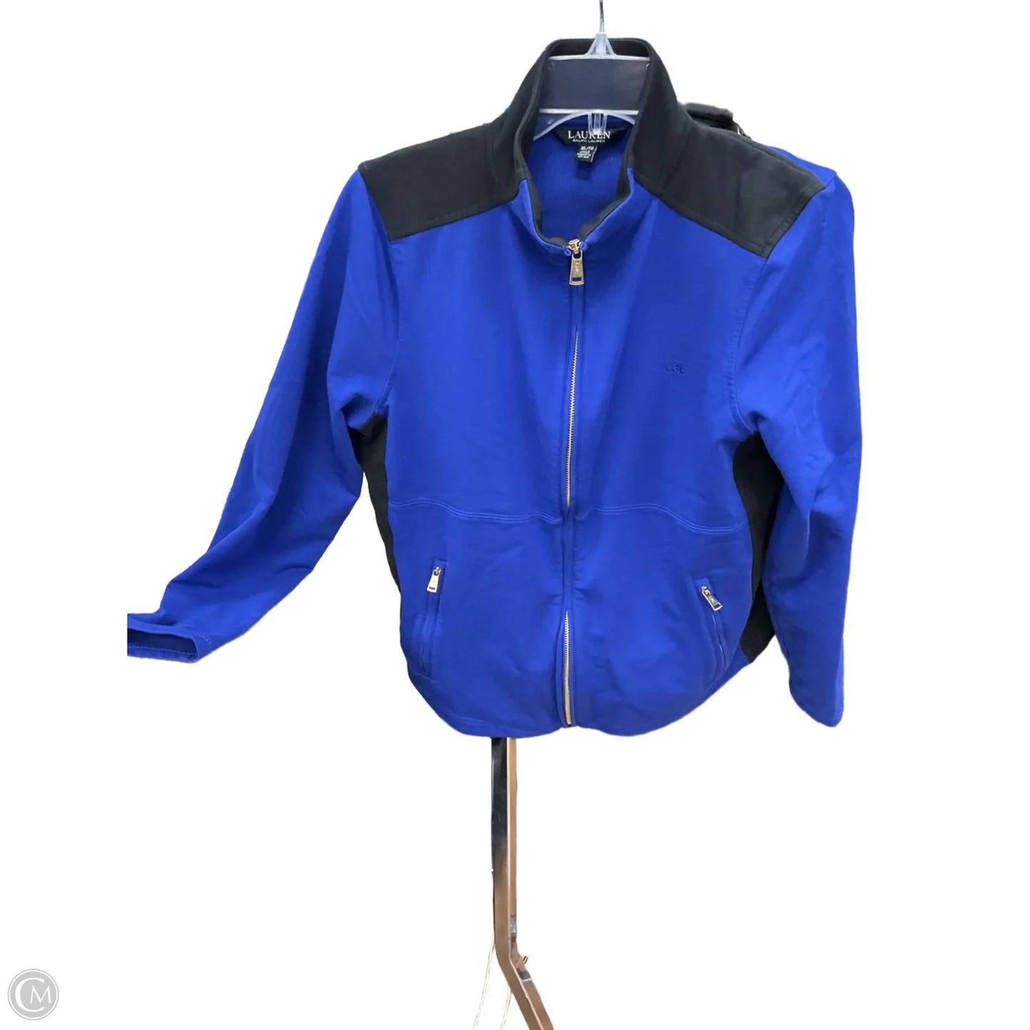 Athletic Jacket By Lauren By Ralph Lauren In Black & Blue, Size: Xl