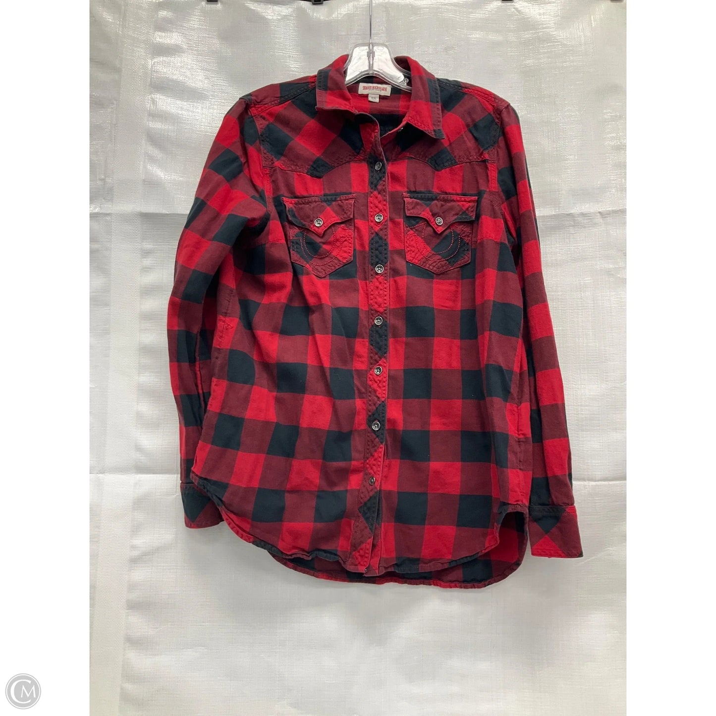 Blouse Long Sleeve By True Religion In Plaid Pattern, Size: M