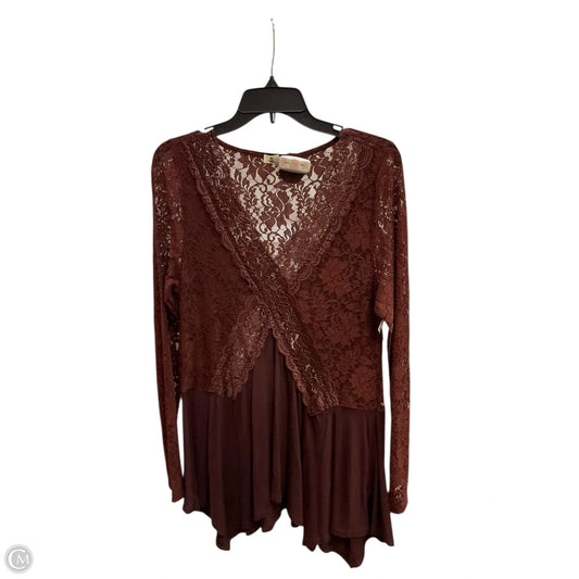 Top Long Sleeve By Gimmicks In Maroon, Size: L