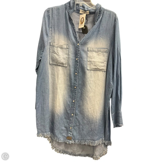 Blouse Long Sleeve By Zenana In Blue Denim, Size: L