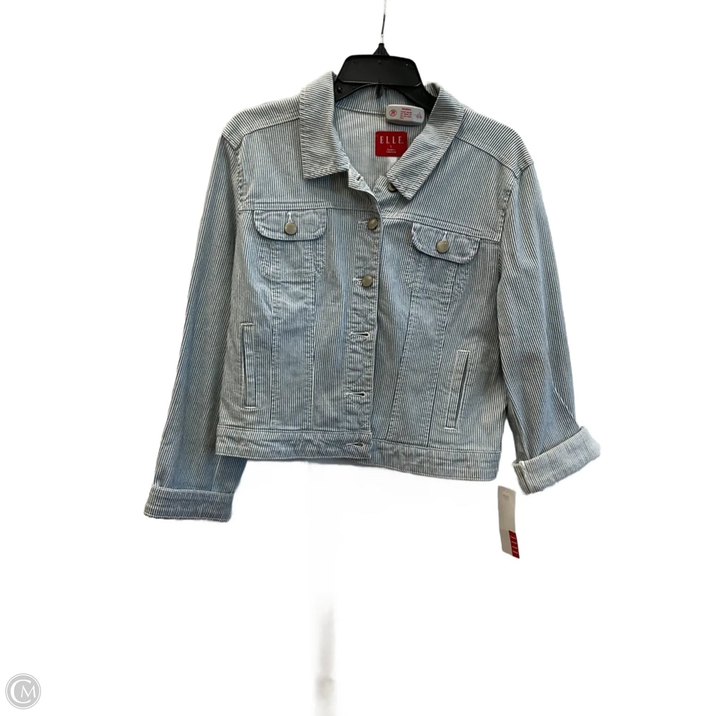 Jacket Denim By Elle In Striped Pattern, Size: L