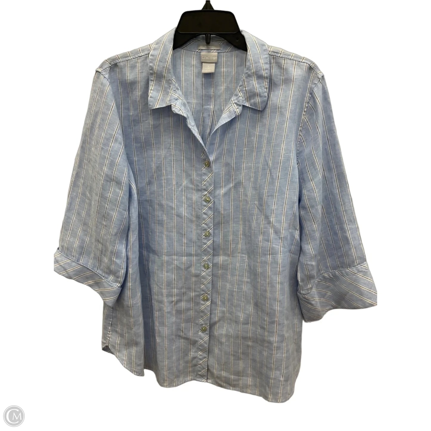 Blouse 3/4 Sleeve By Chicos In Striped Pattern, Size: Xl