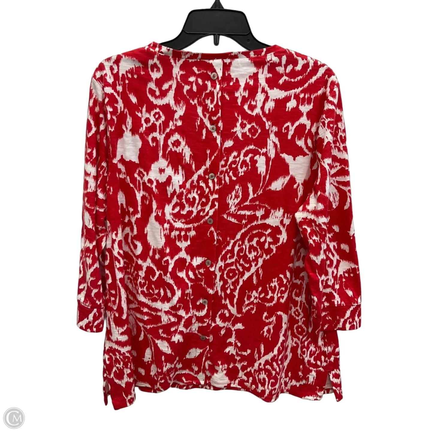 Top 3/4 Sleeve By Chicos In Red & White, Size: L