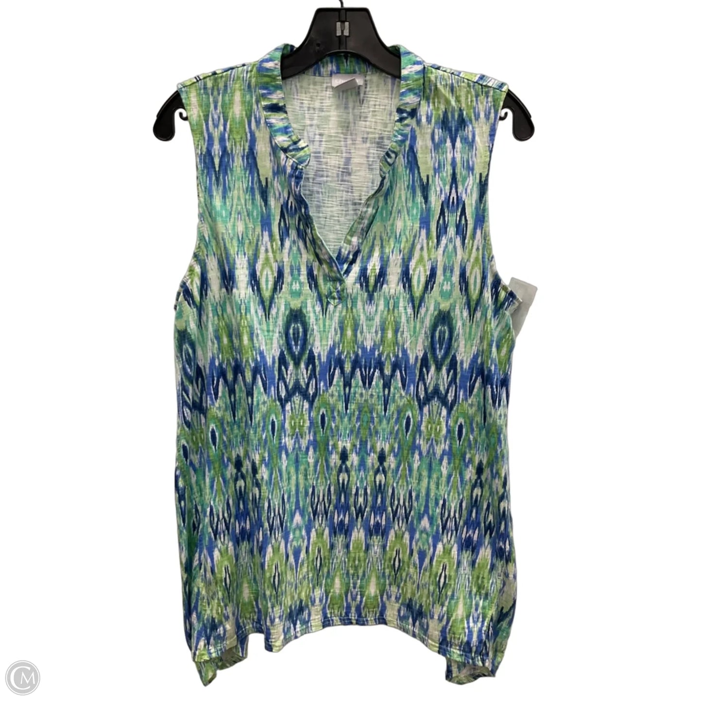 Top Sleeveless By Chicos In Blue & Green, Size: L