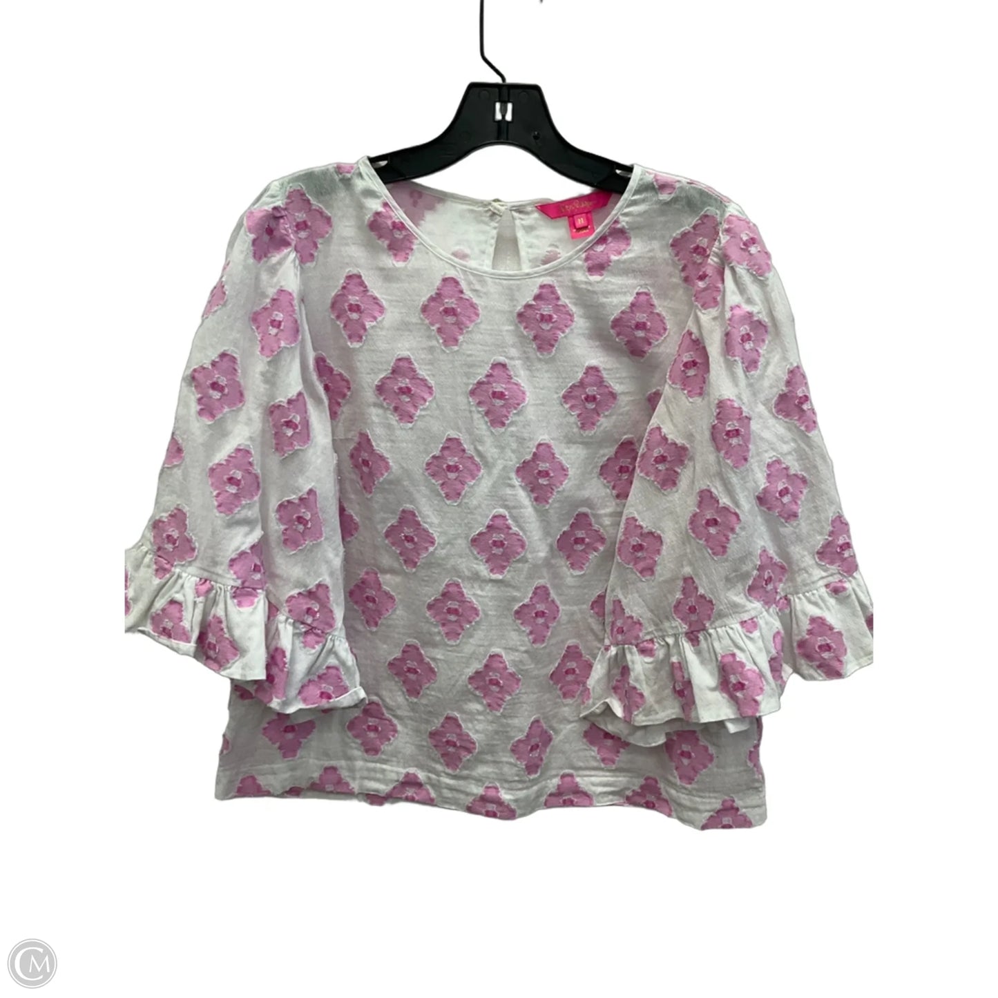 Top 3/4 Sleeve Designer By Lilly Pulitzer In Pink & White, Size: M