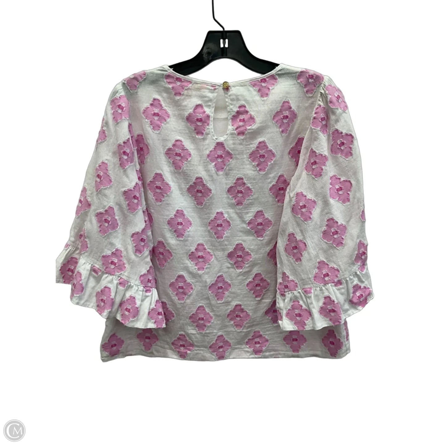 Top 3/4 Sleeve Designer By Lilly Pulitzer In Pink & White, Size: M