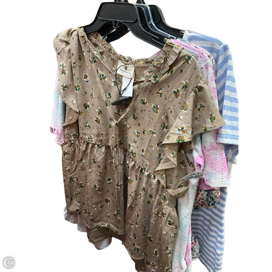 Top Short Sleeve By Emerald In Blue & Pink, Size: L