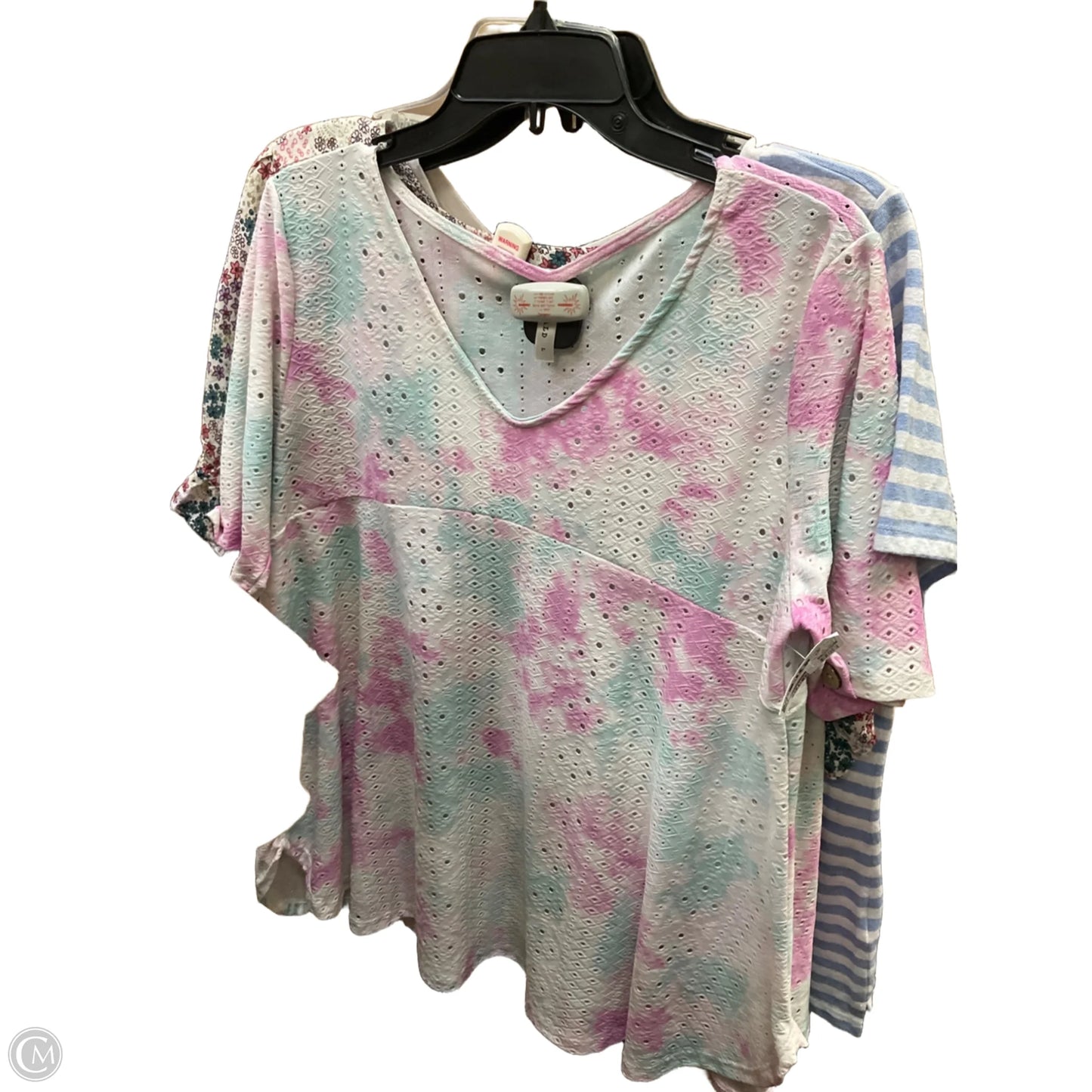 Top Short Sleeve By Emerald In Blue & Pink, Size: L