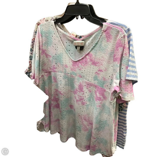 Top Short Sleeve By Emerald In Blue & Pink, Size: L