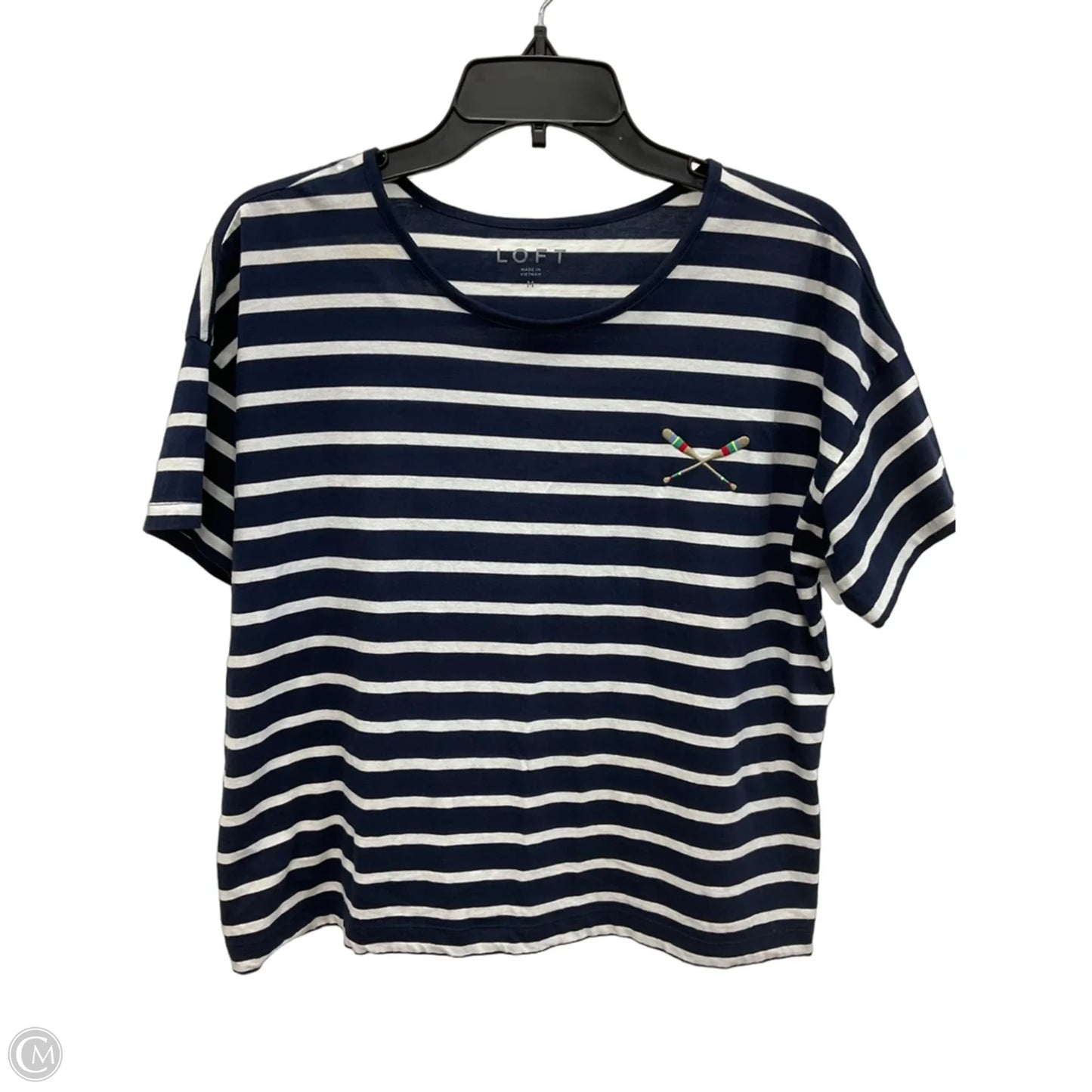 Top Short Sleeve By Loft In Striped Pattern, Size: M