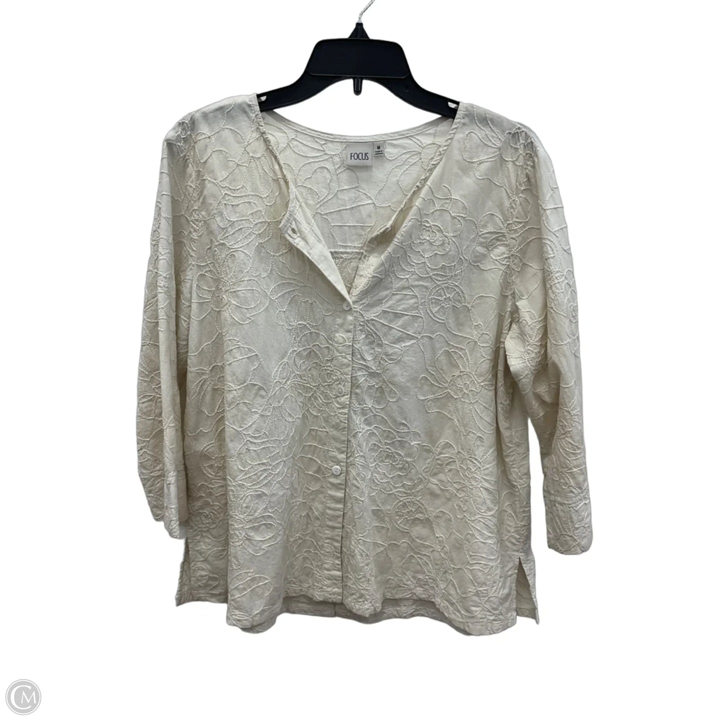 Blouse Long Sleeve By Focus In Cream, Size: M