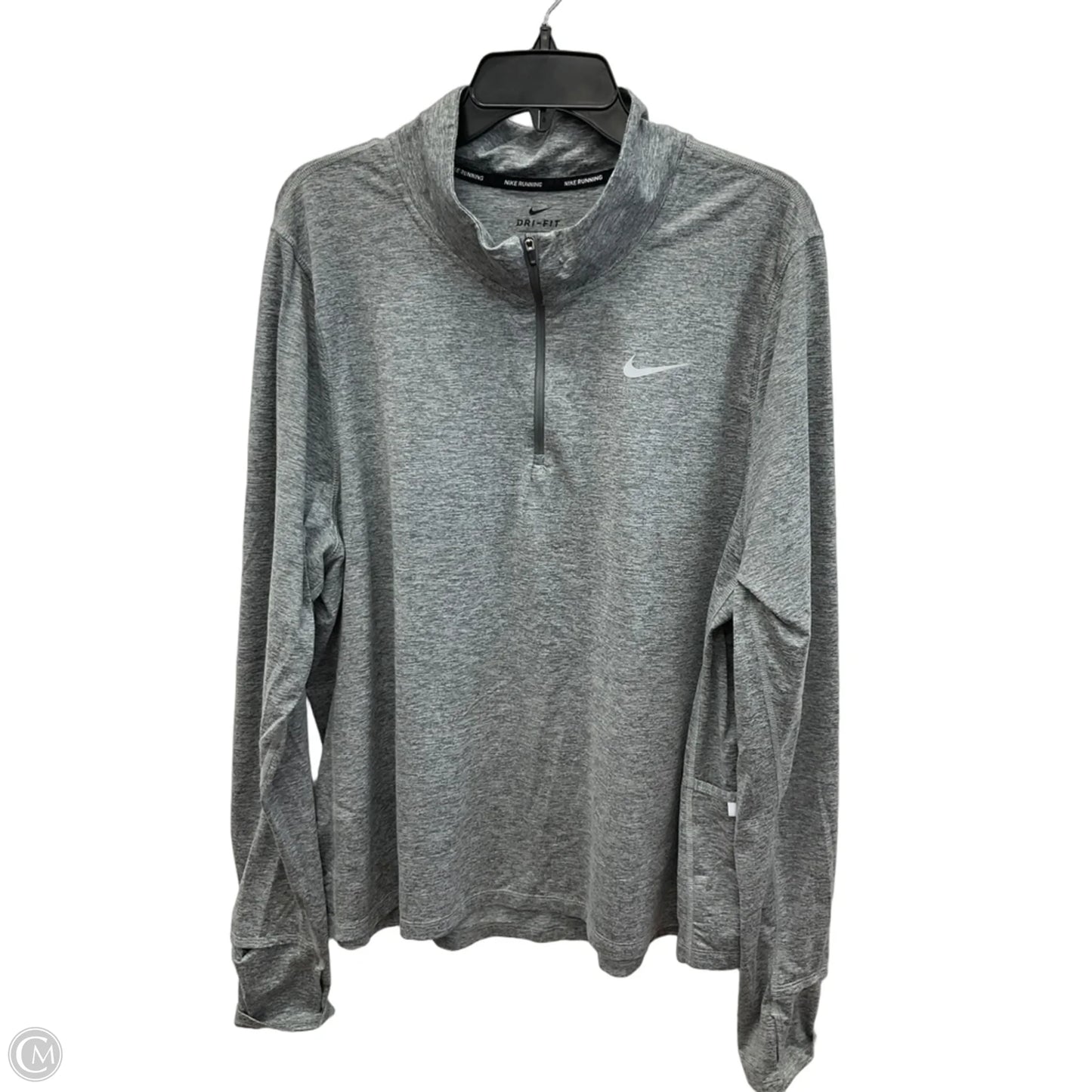 Athletic Top Long Sleeve Collar By Nike In Grey, Size: 1x