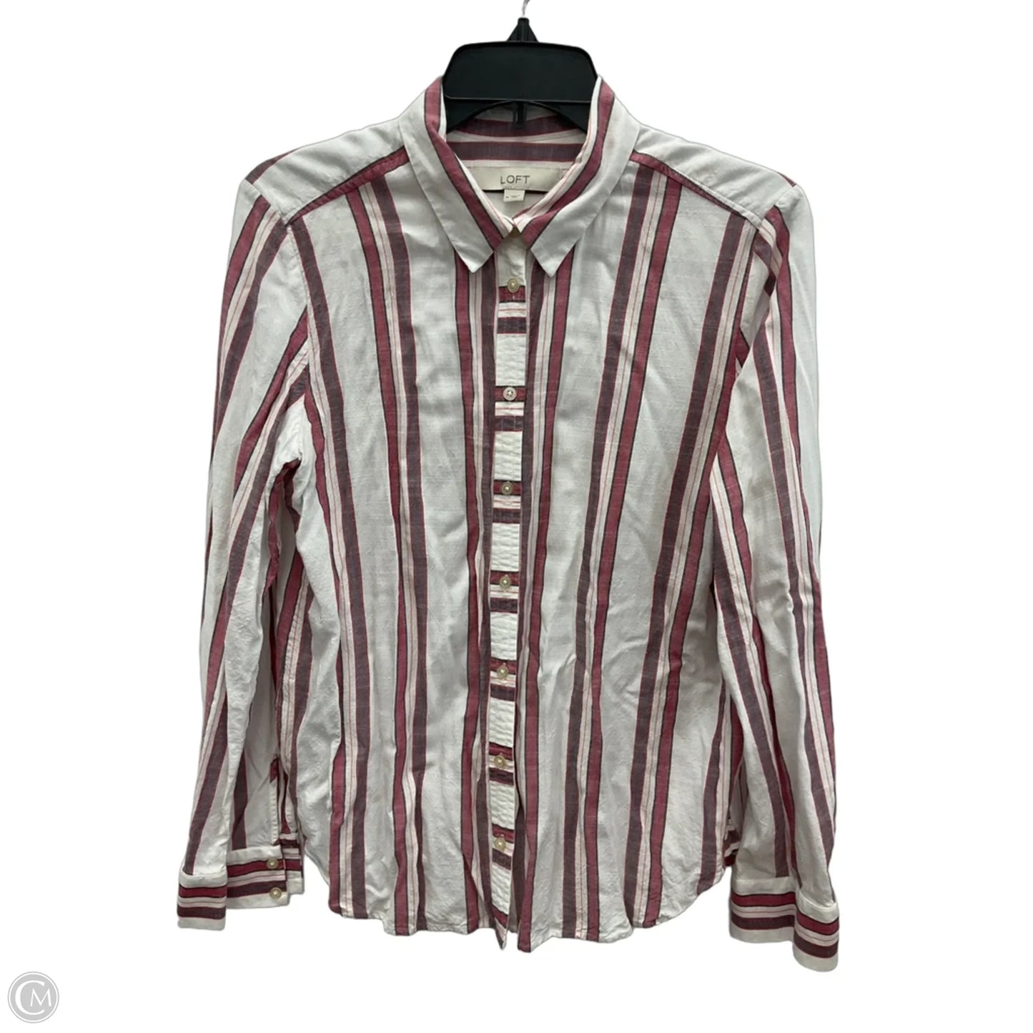 Blouse Long Sleeve By Loft In Striped Pattern, Size: M
