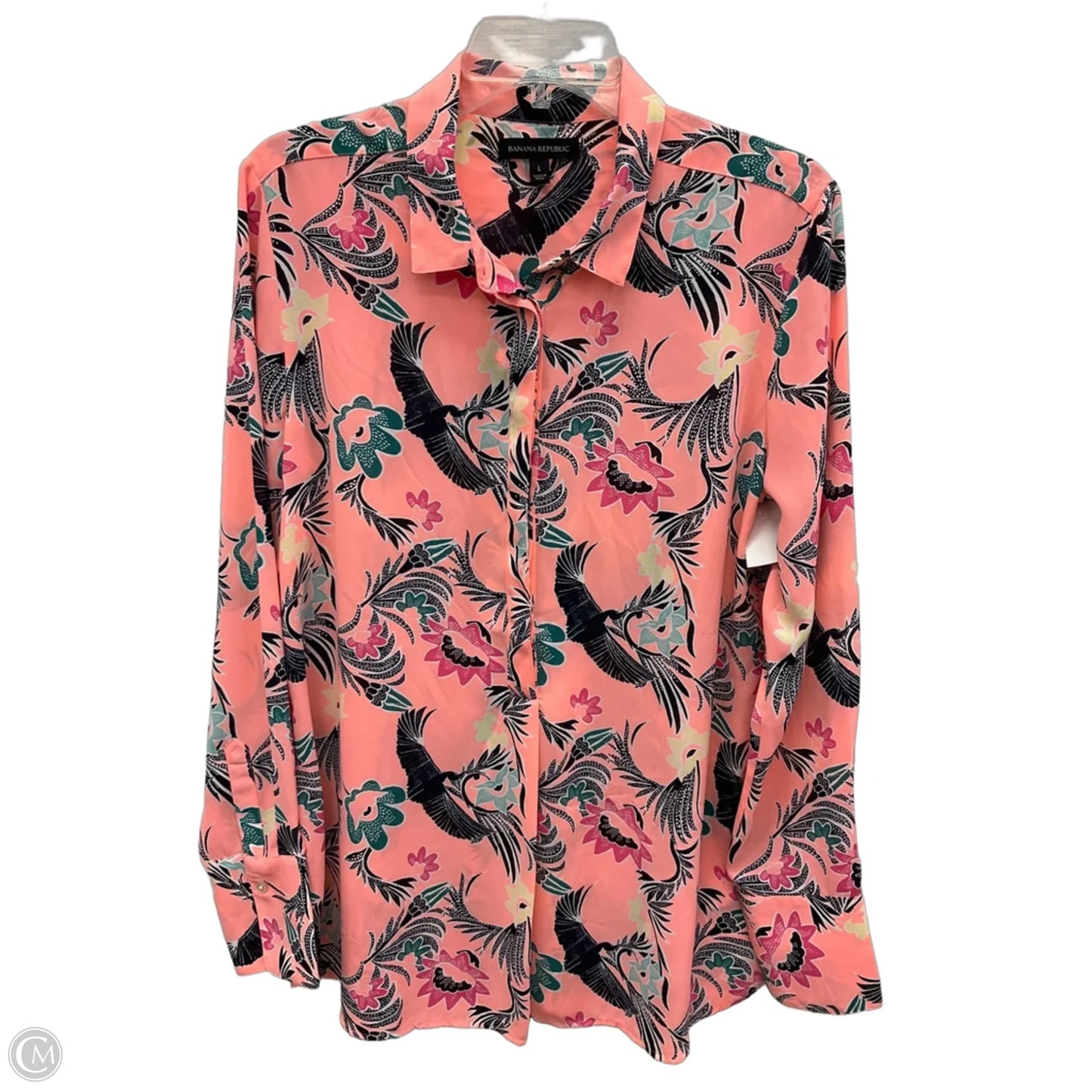 Blouse Long Sleeve By Banana Republic In Pink, Size: L