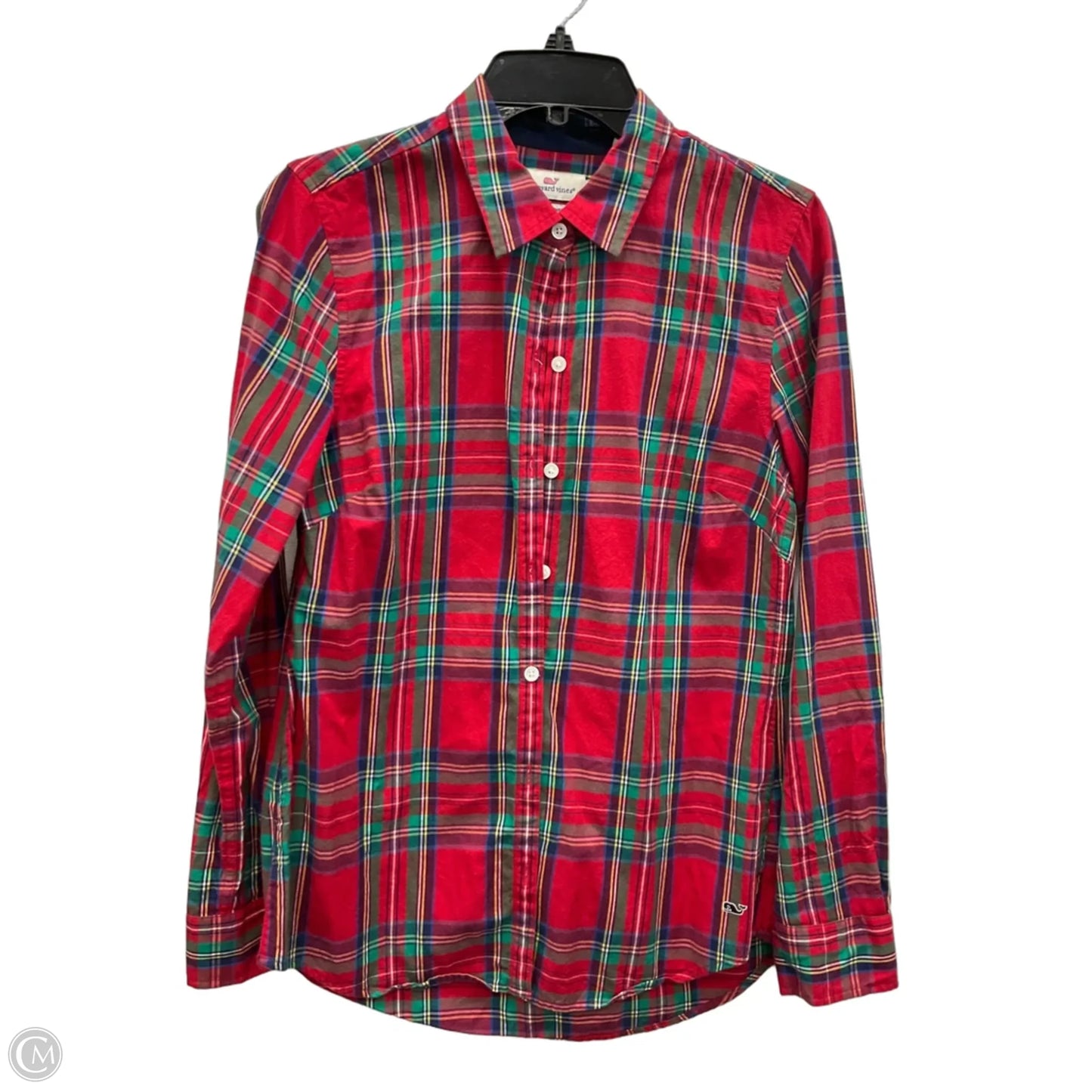 Blouse Long Sleeve By Vineyard Vines In Plaid Pattern, Size: M