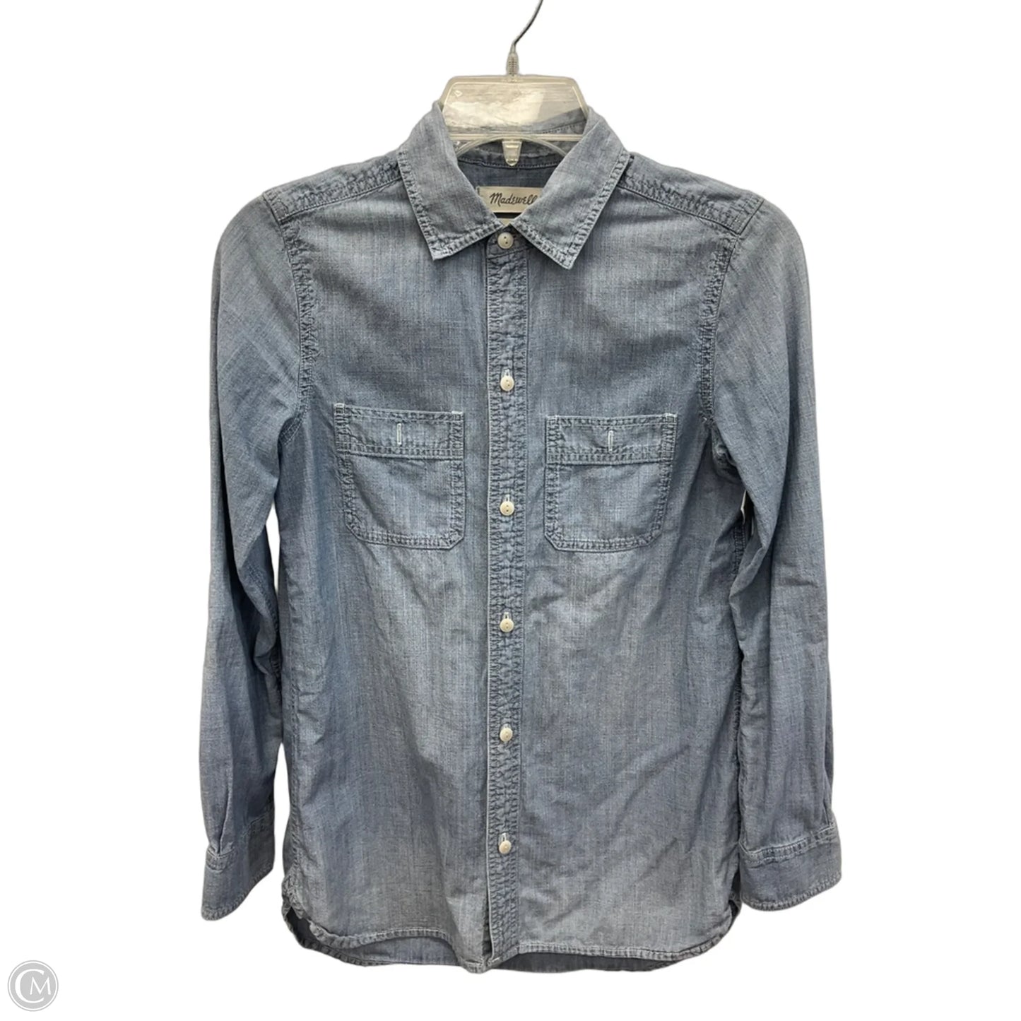 Blouse Long Sleeve By Madewell In Blue Denim, Size: Xxs