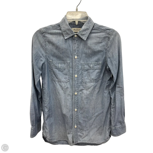 Blouse Long Sleeve By Madewell In Blue Denim, Size: Xxs