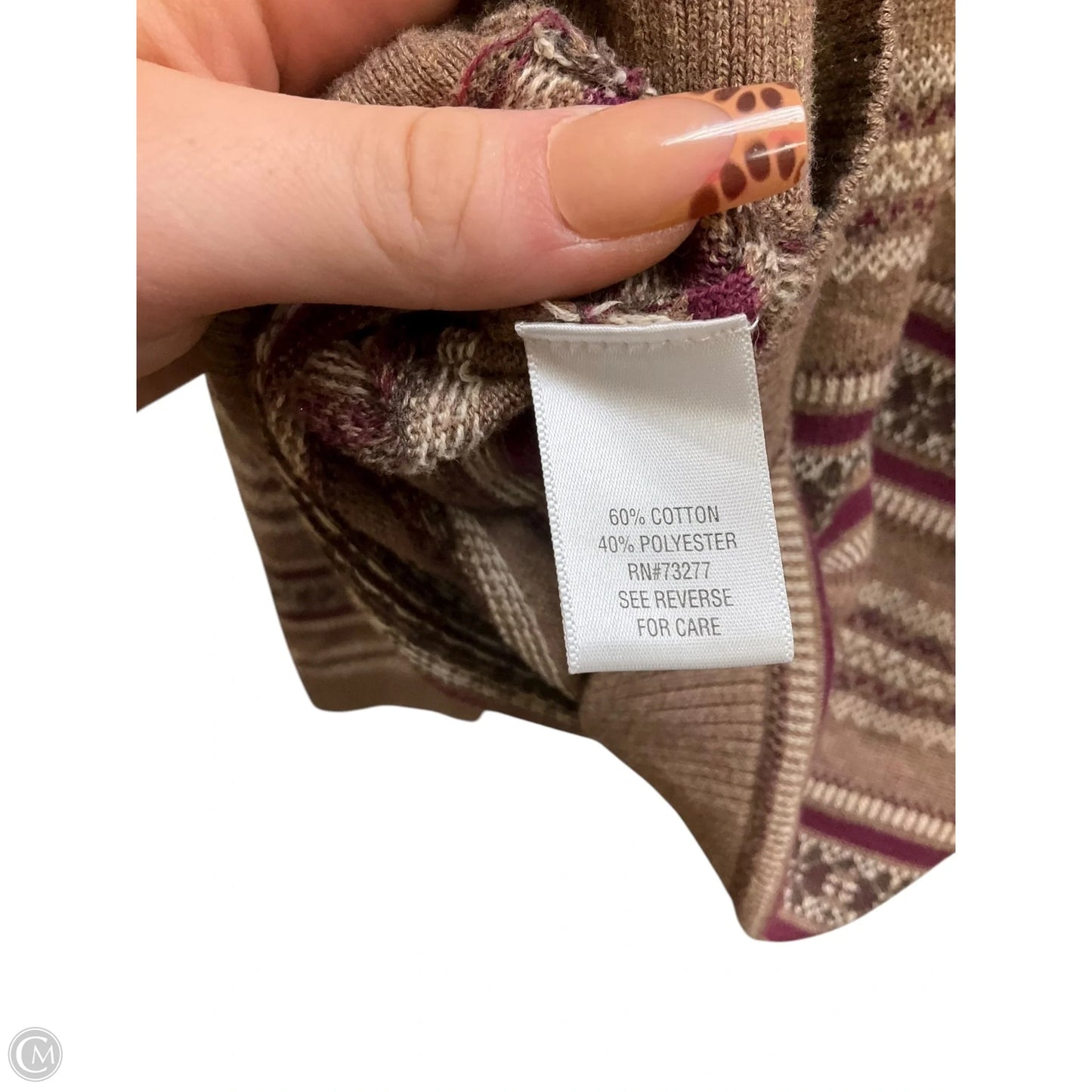 Sweater By Croft And Barrow In Brown & Pink, Size: L