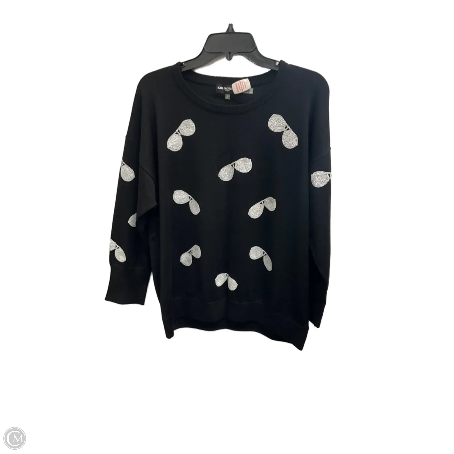 Top 3/4 Sleeve Designer By Karl Lagerfeld In Black, Size: L