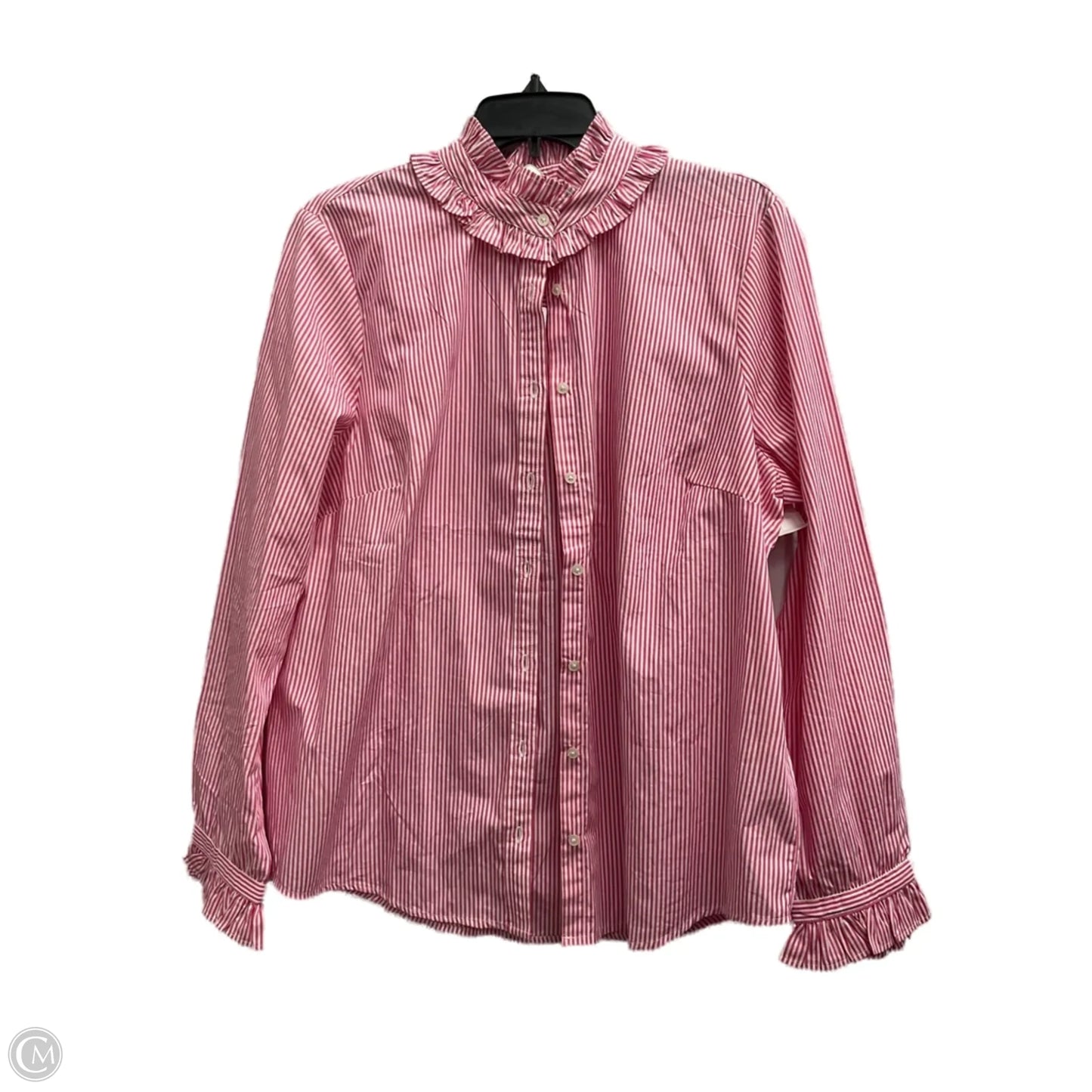 Blouse Long Sleeve By J. Crew In Pink & White, Size: Xl