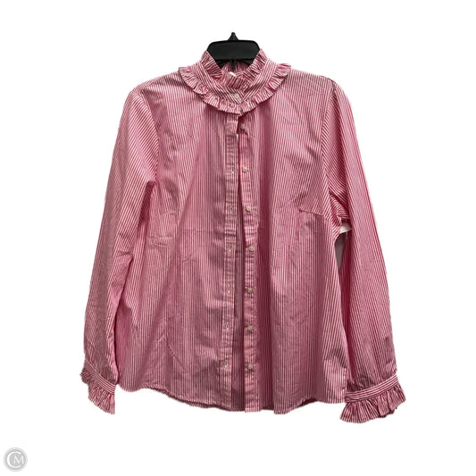 Blouse Long Sleeve By J. Crew In Pink & White, Size: Xl