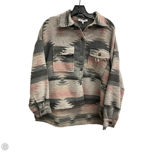 Jacket Shirt By Clothes Mentor In Grey & Pink, Size: M