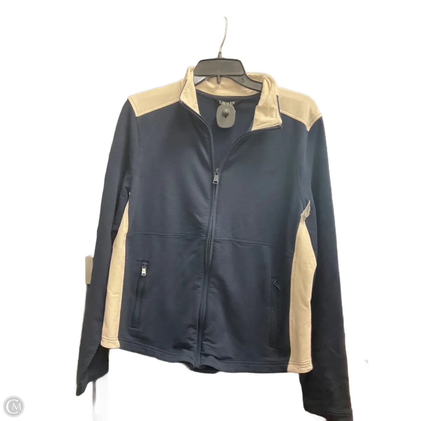 Athletic Jacket By Lauren By Ralph Lauren In Blue & White, Size: Xl