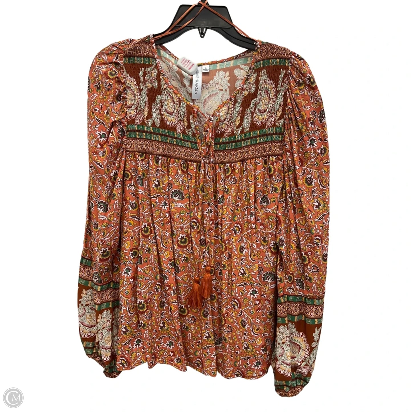 Top Long Sleeve By Grace + Karma In Orange, Size: L