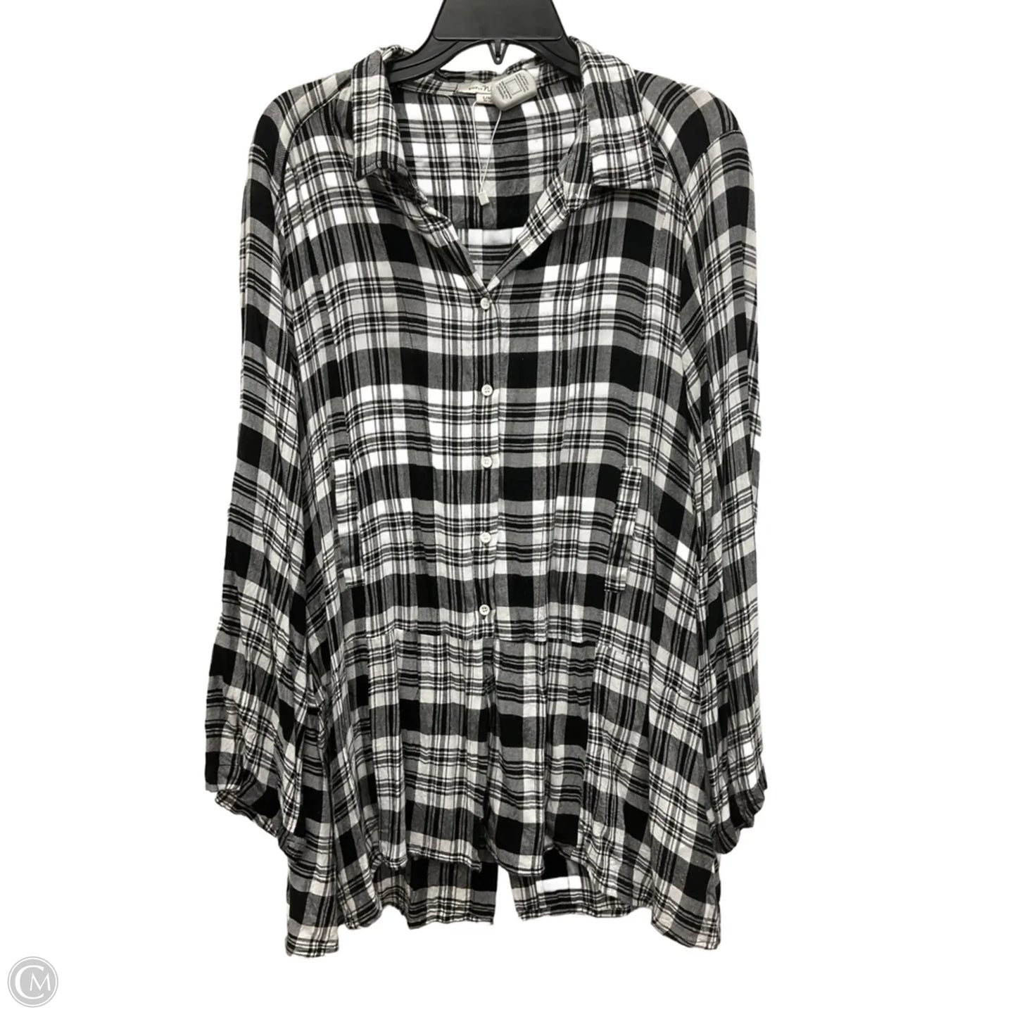 Blouse Long Sleeve By Simply Noelle In Plaid Pattern, Size: Xl