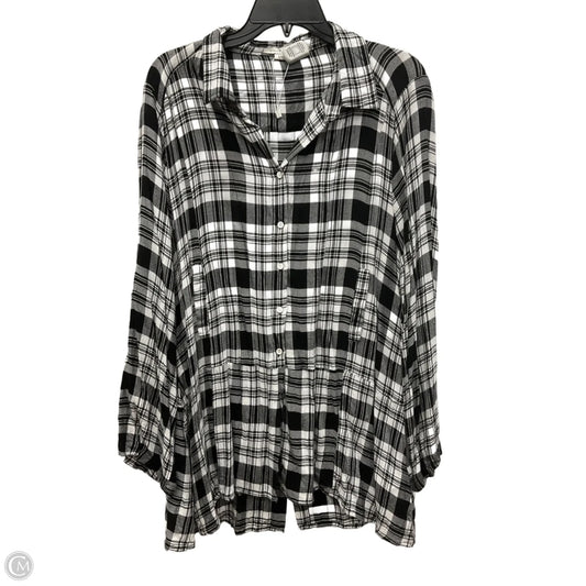 Blouse Long Sleeve By Simply Noelle In Plaid Pattern, Size: Xl