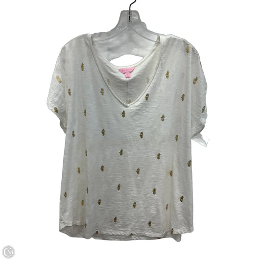 Top Short Sleeve Designer By Lilly Pulitzer In Gold & White, Size: Xl