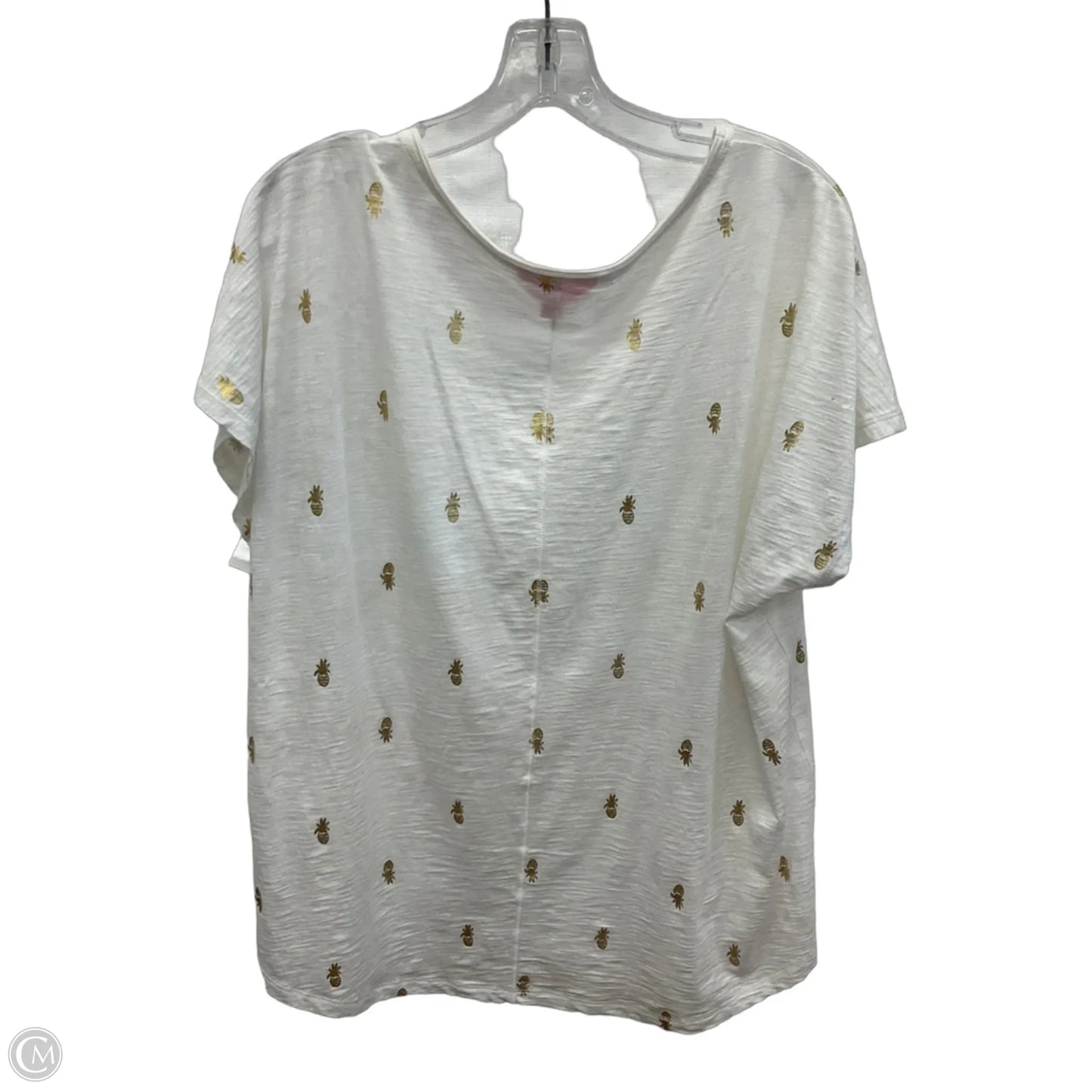 Top Short Sleeve Designer By Lilly Pulitzer In Gold & White, Size: Xl